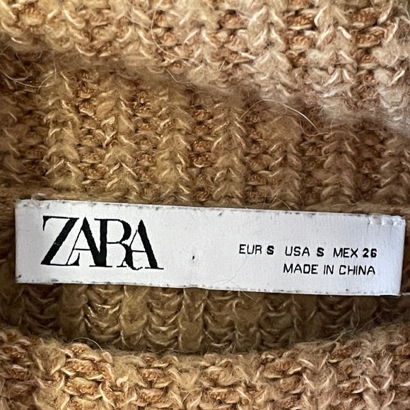 ZARA Brown Ribbed Knit Turtleneck Neutral Contemporary Minimalist Sweater SZ S - Picture 7 of 7